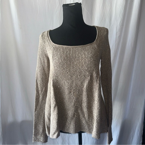 Free People Sweaters - Free People Tan Ribbed Scoop Neck Sweater